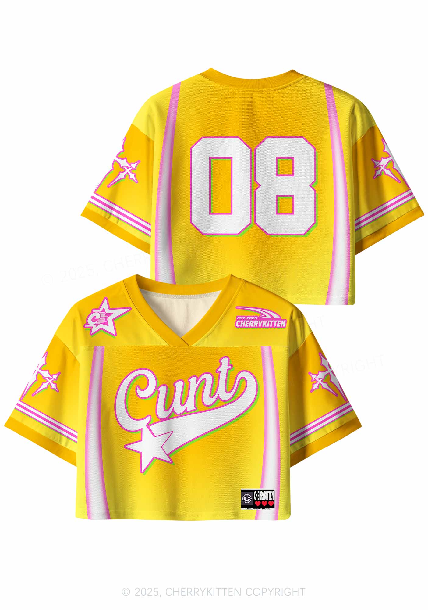 Custom Sunny Yellow Cxxt Star Y2K Crop Sport Jersey Shirts Cherrykitten