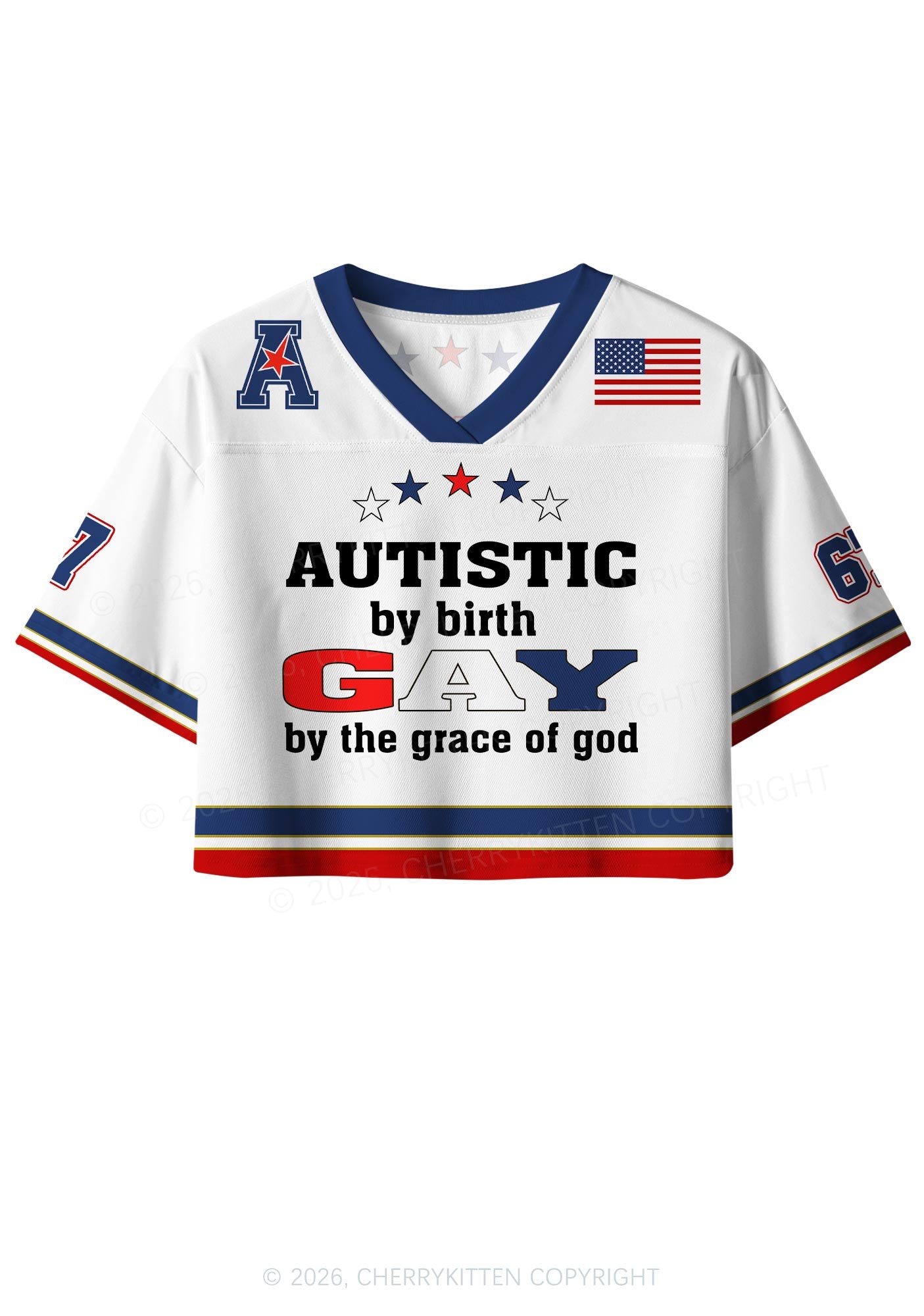 Autistic By Birth Gay Pride Y2K Crop Sport Jersey Shirts Cherrykitten