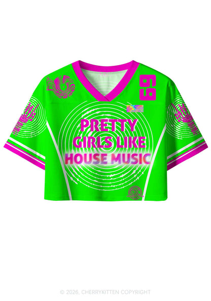 Pretty Girls Like House Music Y2K Crop Sport Jersey Shirts Cherrykitten