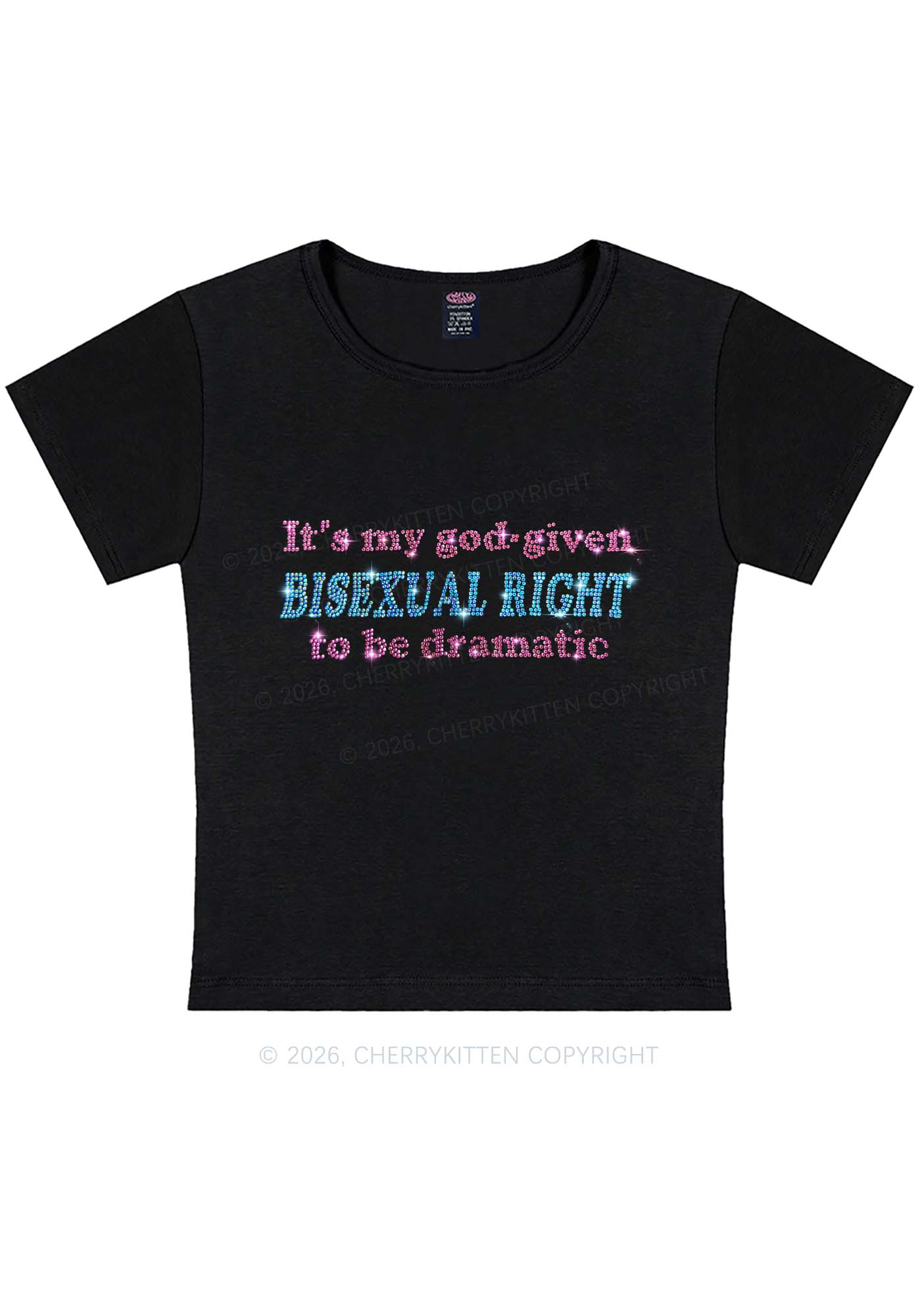 Rhinestone God Given Bisexual Right Pride Y2K Baby Tee Cherrykitten