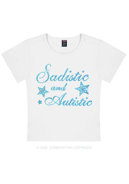 Rhinestone Sadistic And Autistic Y2K Baby Tee Cherrykitten