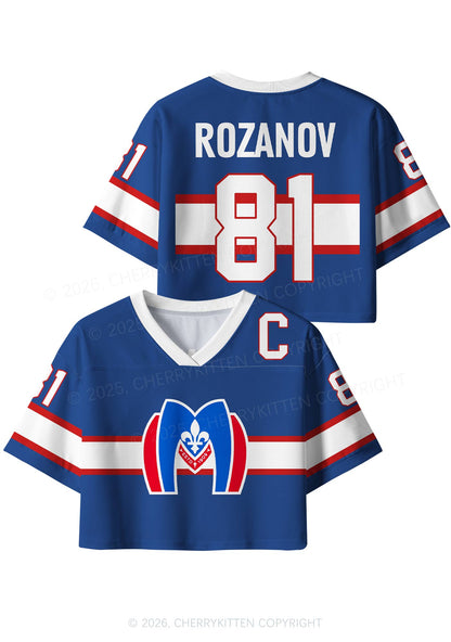 Blue Hockey HR Y2K Crop Sport Jersey Shirts Cherrykitten