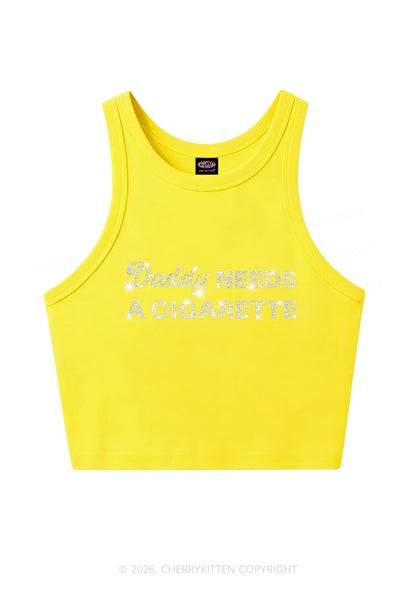 Rhinestone Daddy Needs A Cigarette Y2K Crop Tank Top Cherrykitten