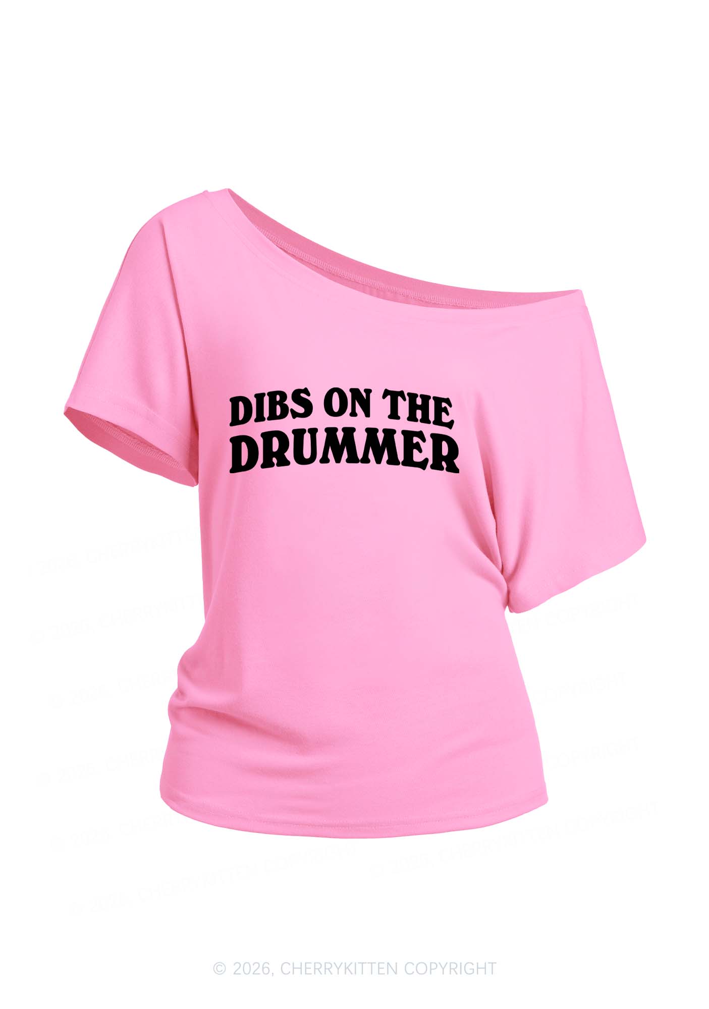 Dibs On The Drummer Y2K Off Shoulder Tee Cherrykitten