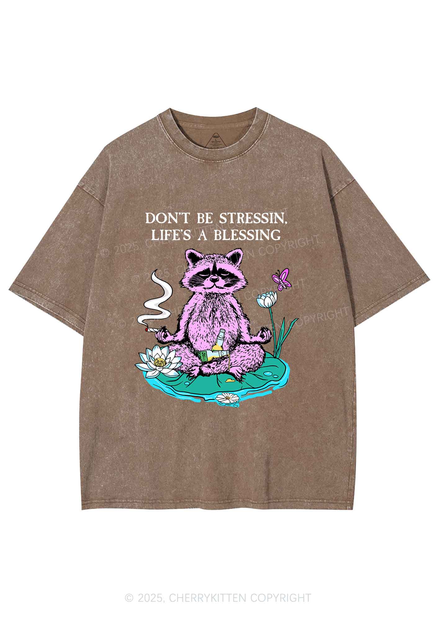 Dont Stress Raccoon Y2K Shirts Washed Tee Cherrykitten