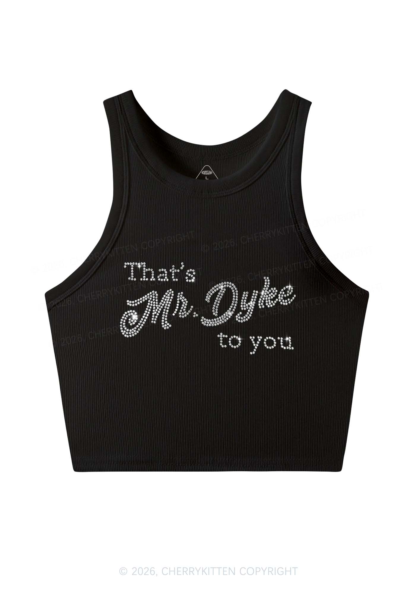 Rhinestone Thats Mr Dyke To You Pride Y2K Crop Tank Top Cherrykitten