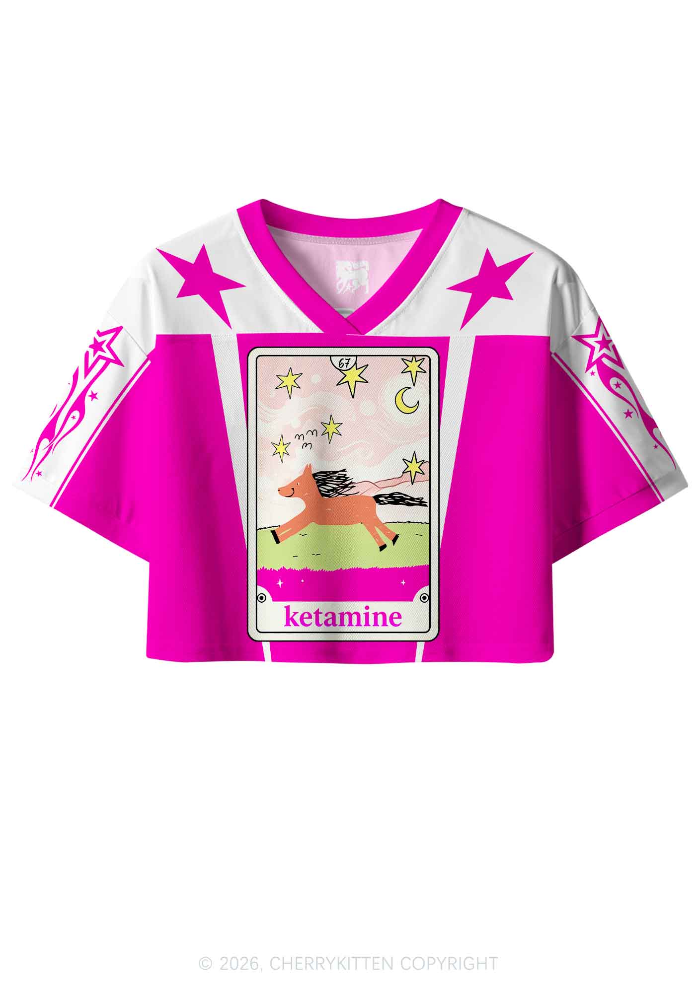 Hot Pink K Pony Y2K Crop Sport Jersey Shirts Cherrykitten