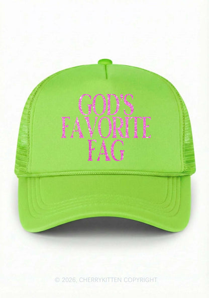 Glitter Gods Favorite Fag Pride Y2K Trucker Hat Cherrykitten