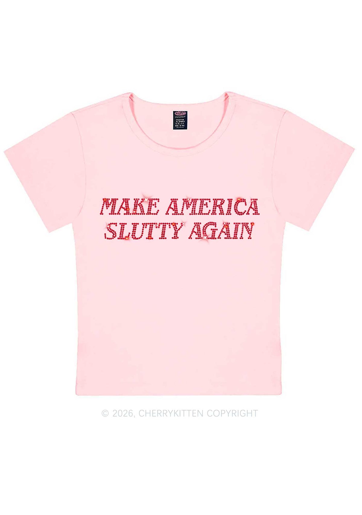 Rhinestone Make America Slxtty Y2K Baby Tee Cherrykitten