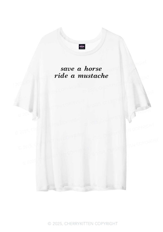 Ride A Mustache Y2K Sheer Boyfriend Tee Cherrykitten