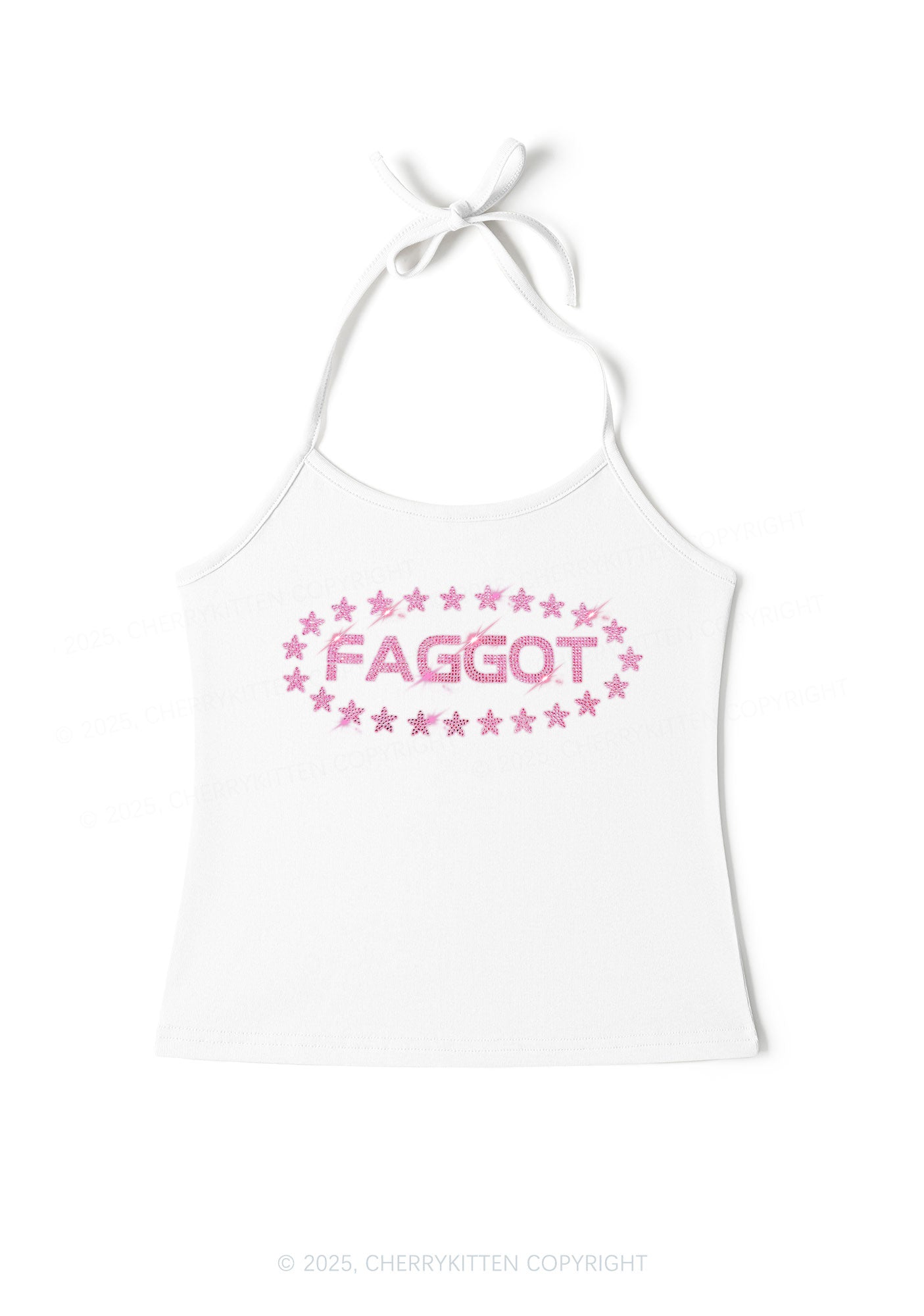 Rhinestone Pink Faggot Stars Pride Y2K Halter Neck Cami Cherrykitten
