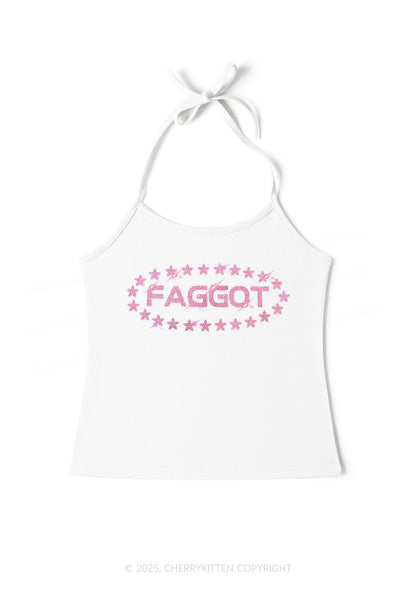 Rhinestone Pink Faggot Stars Pride Y2K Halter Neck Cami Cherrykitten