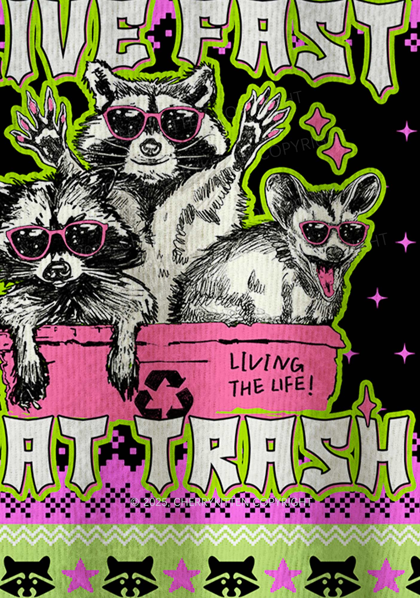 Live Fast Eat Trash Y2K Christmas Knit Sweatshirt Cherrykitten