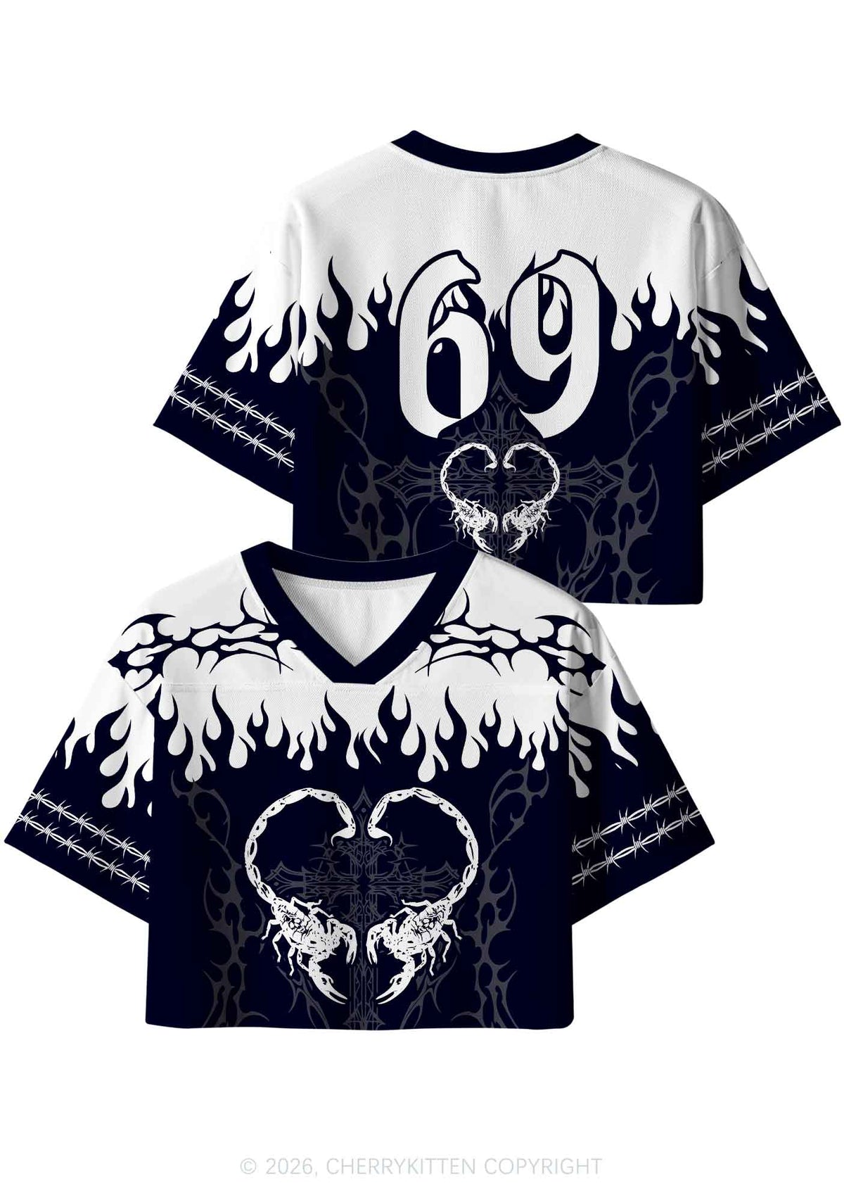 Skull Scorpion Heart Y2K Crop Sport Jersey Shirts Cherrykitten