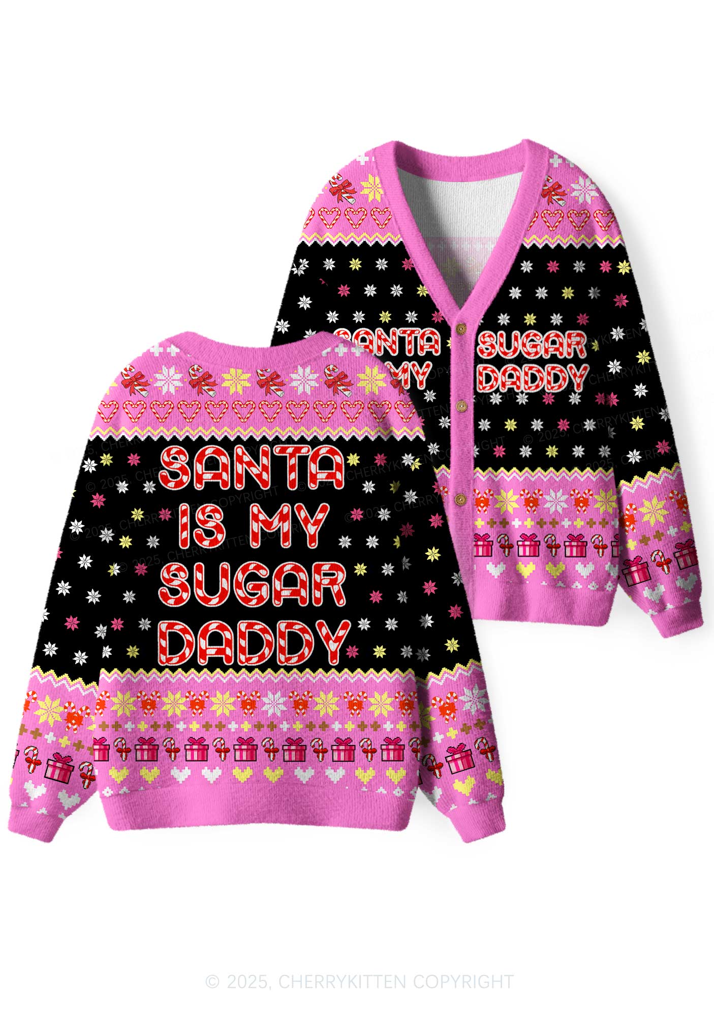 Santa My Sugar Daddy Y2K Christmas Cardigan Knit Sweatshirt Cherrykitten