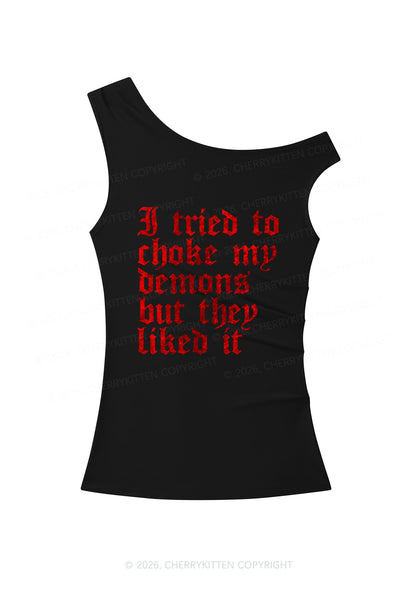 Halloween Choke Demons They Liked Y2K Off Shoulder Tank Top Cherrykitten