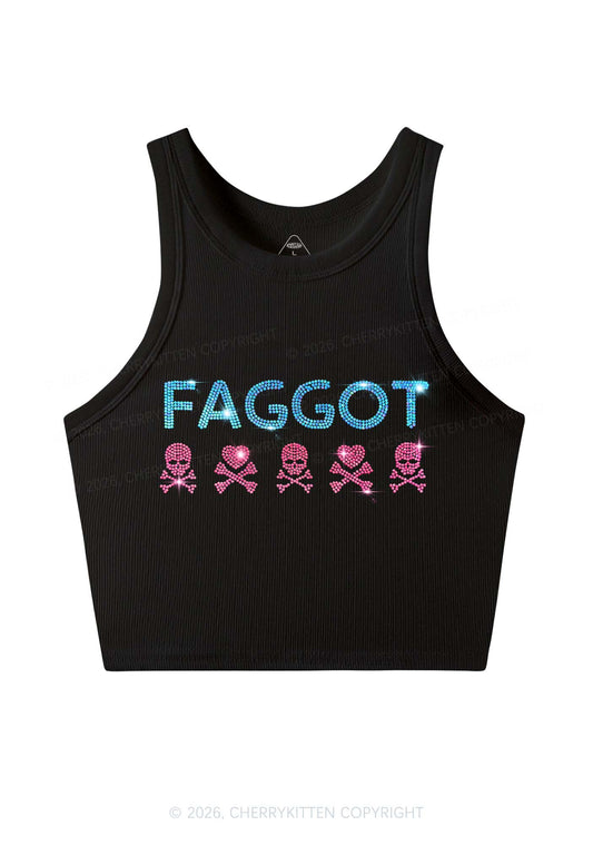 Rhinestone Faggot Skull Pride Y2K Crop Tank Top Cherrykitten