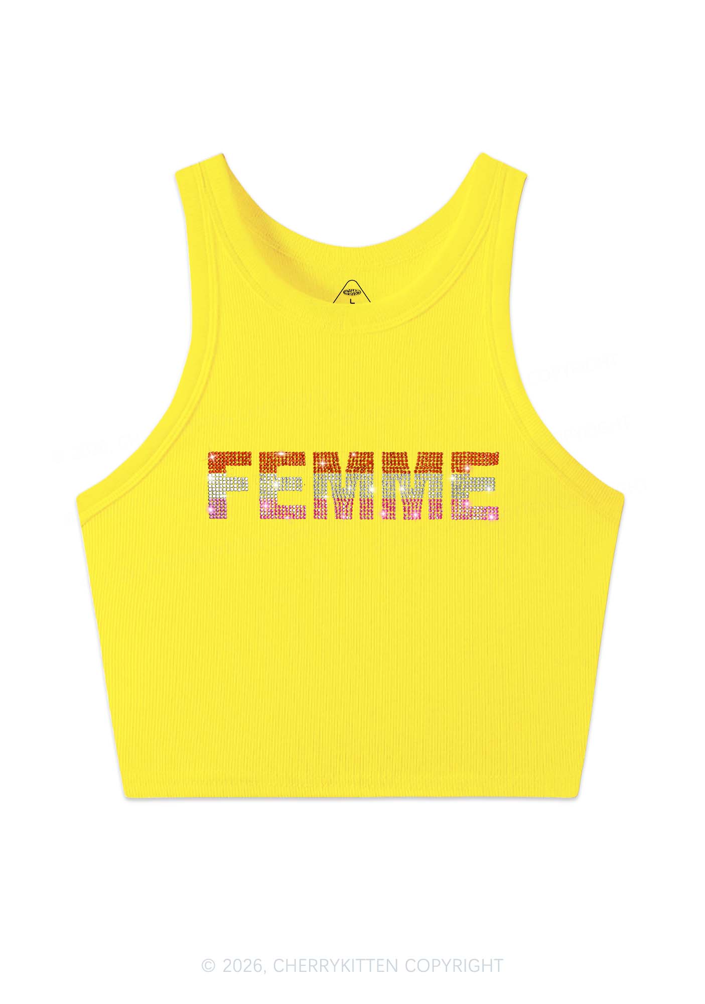 Rhinestone Femme Pride Y2K Crop Tank Top Cherrykitten
