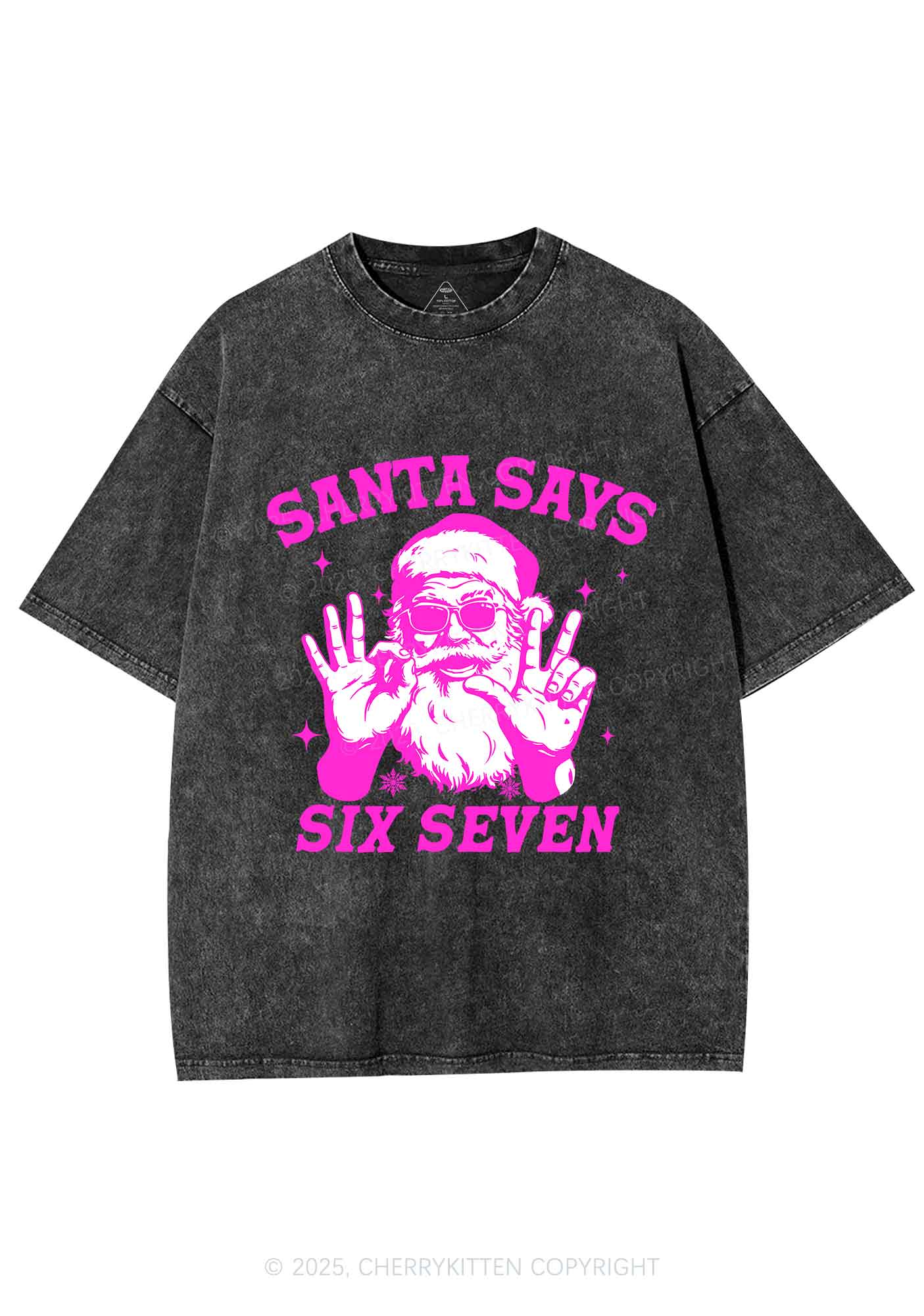 Christmas Santa Says Six Seven Y2K Shirts Washed Tee Cherrykitten