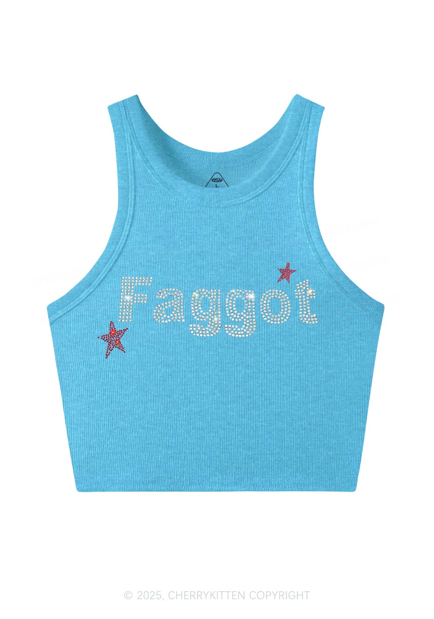Rhinestone Faggot Pride Y2K Crop Tank Top Cherrykitten