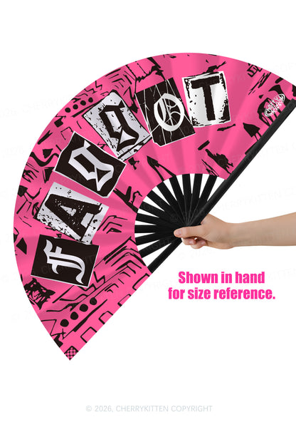 Pink Graffiti Faggot Pride Y2K Rave Hand Fan Cherrykitten