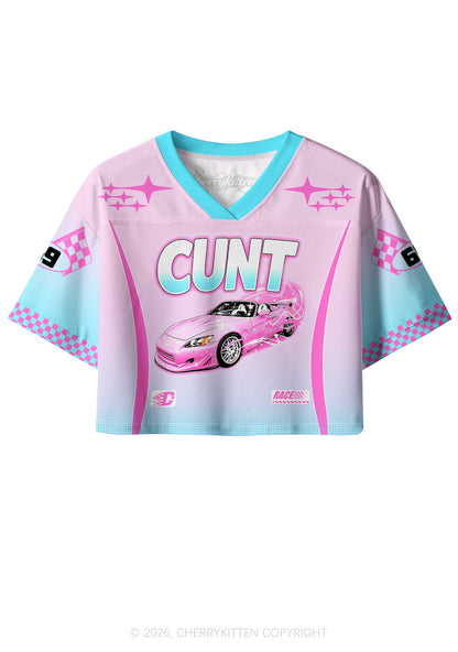 Cxxt Pink Sports Car Y2K Crop Sport Jersey Shirts Cherrykitten
