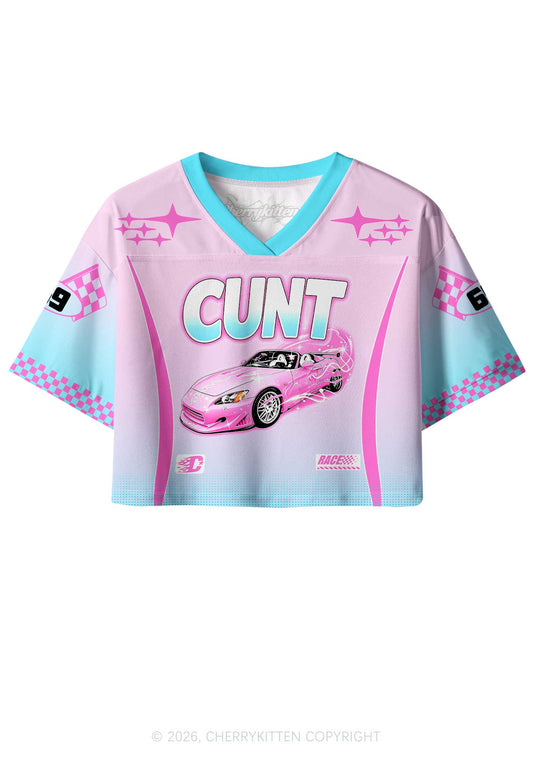 Cxxt Pink Sports Car Y2K Crop Sport Jersey Shirts Cherrykitten