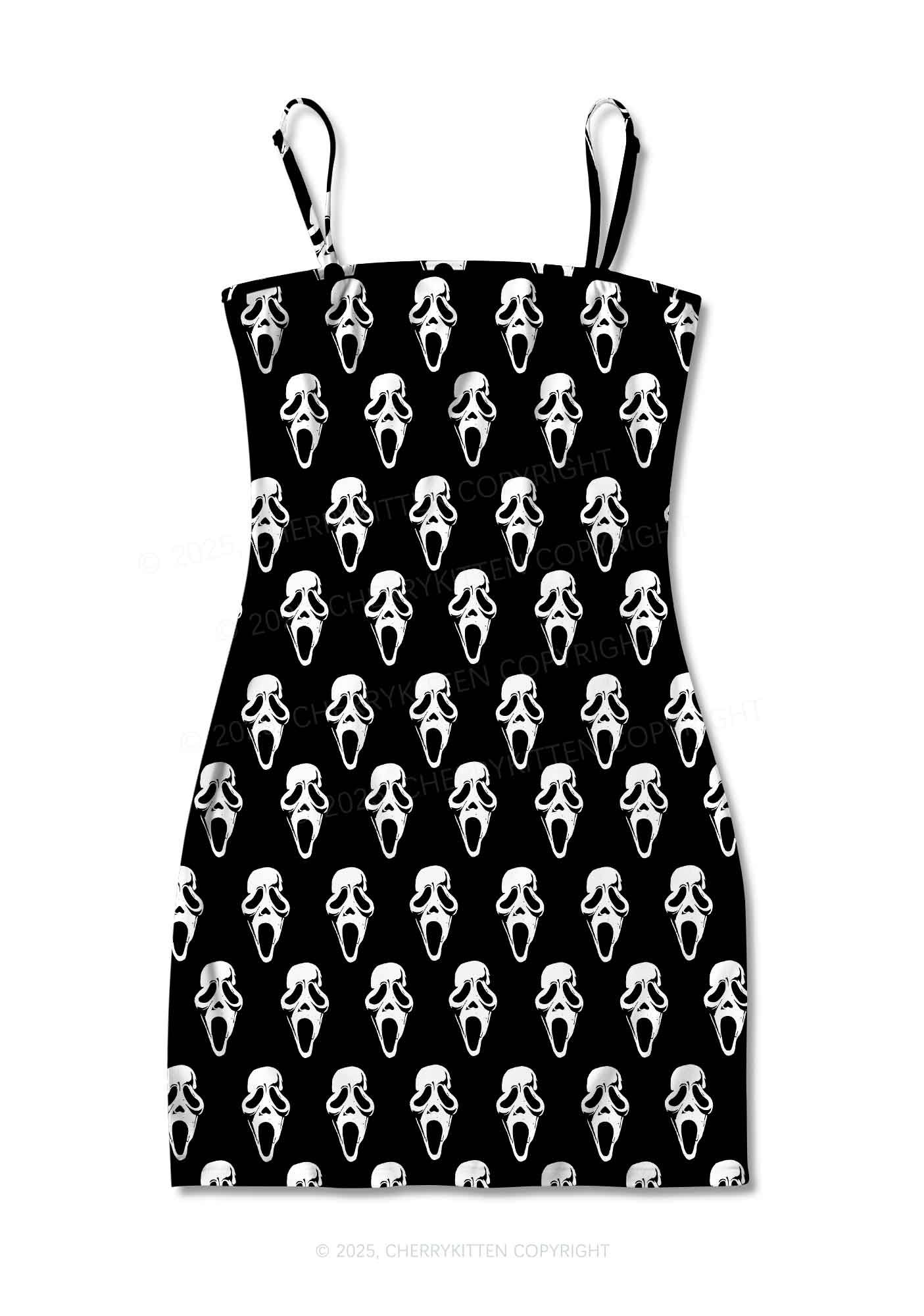 Halloween Spooky Ghost Y2K Print Slip Dress Cherrykitten