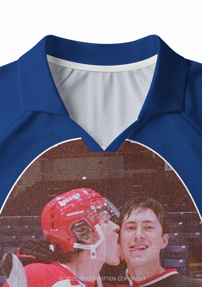 Blue Hockey Boys Kissing HR Y2K Long Sleeve Sport Jersey Shirts Cherrykitten
