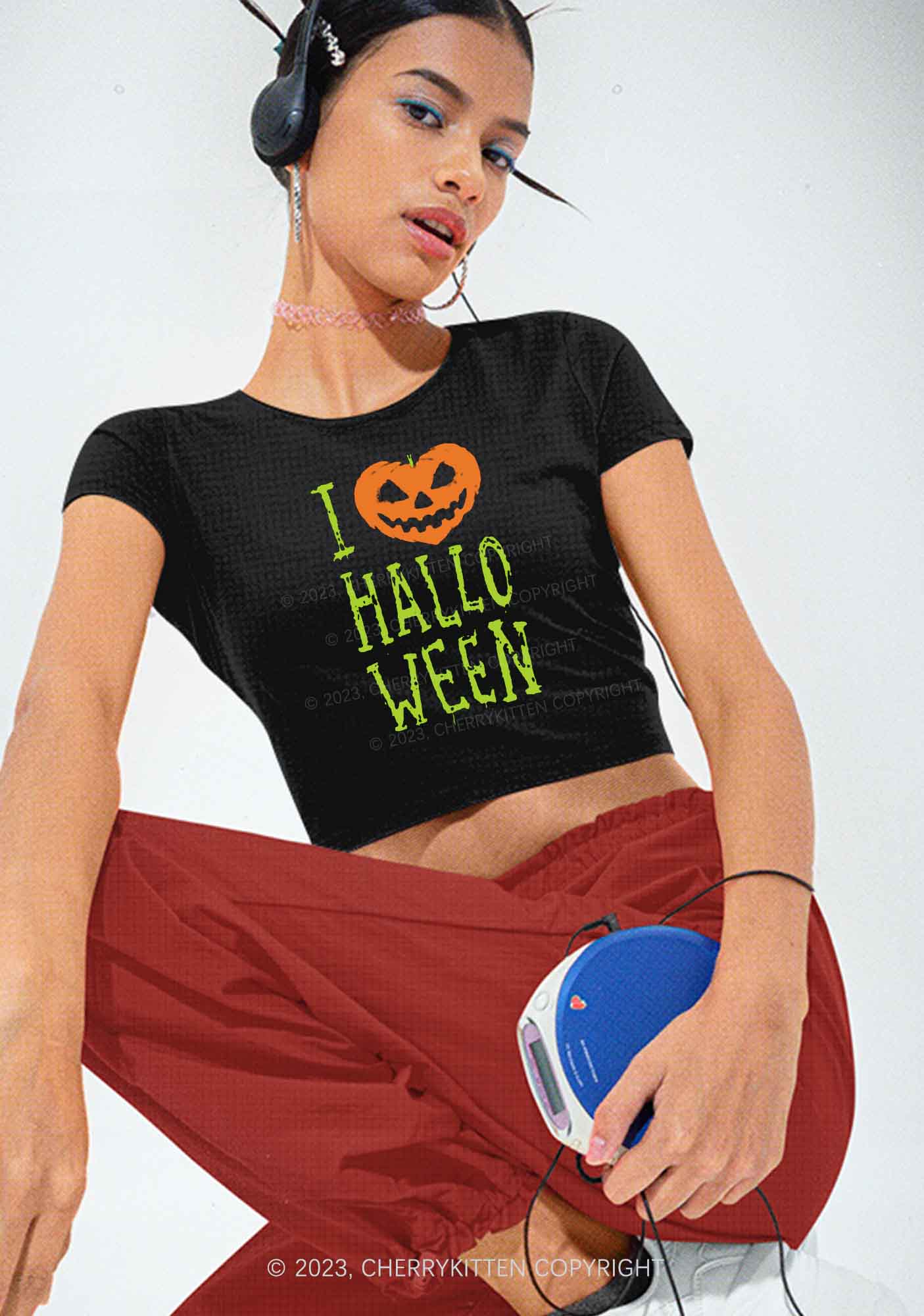 Pumpkin Hearts Halloween Baby Tee Cherrykitten