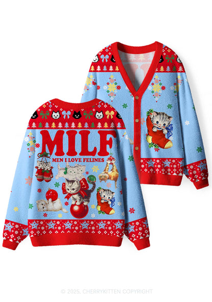 Cat Mxxf Y2K Christmas Cardigan Knit Sweatshirt Cherrykitten