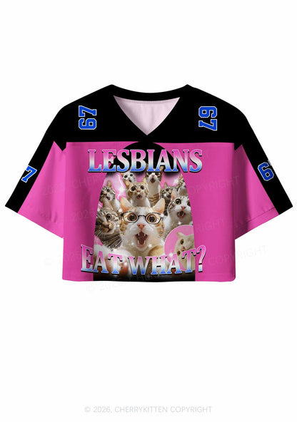 Lesbians Eat What Cat Pride Y2K Crop Sport Jersey Shirts Cherrykitten