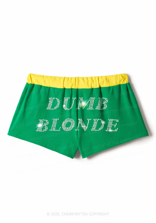 Rhinestone Dumb Blonde Y2K Drawstring Mini Shorts Cherrykitten