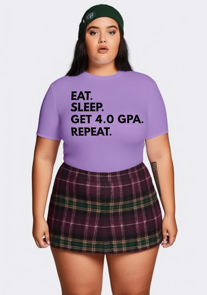 Curvy Eat Sleep Get 4.0 GPA Repeat Baby Tee