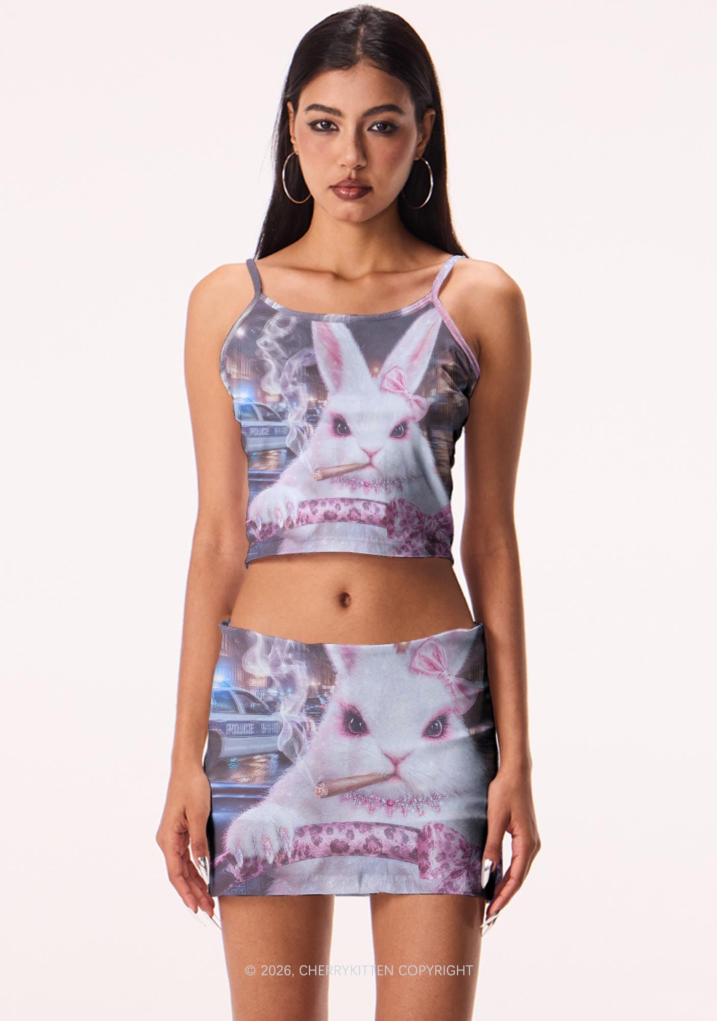 Smoking Bunny Driver Y2K Print Mini Skirt Cherrykitten
