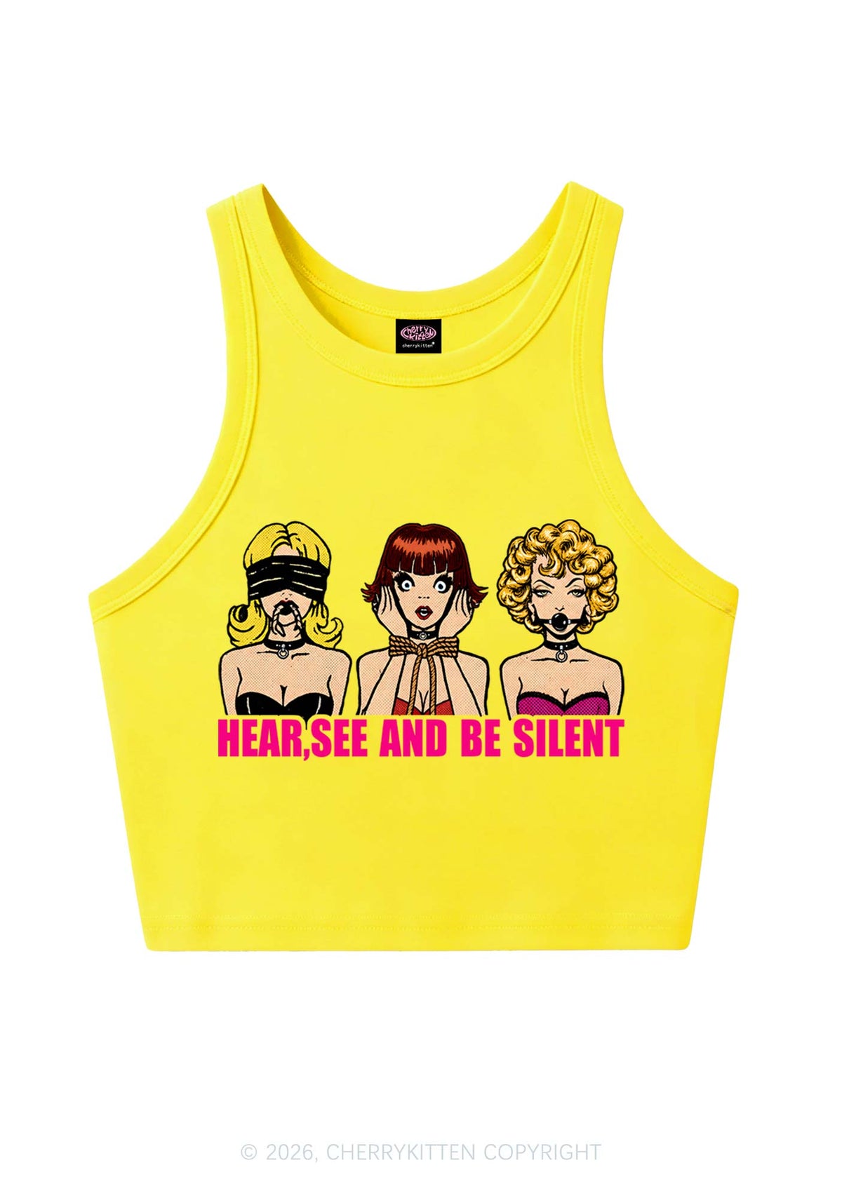 Hear See Be Silent Y2K Crop Tank Top Cherrykitten