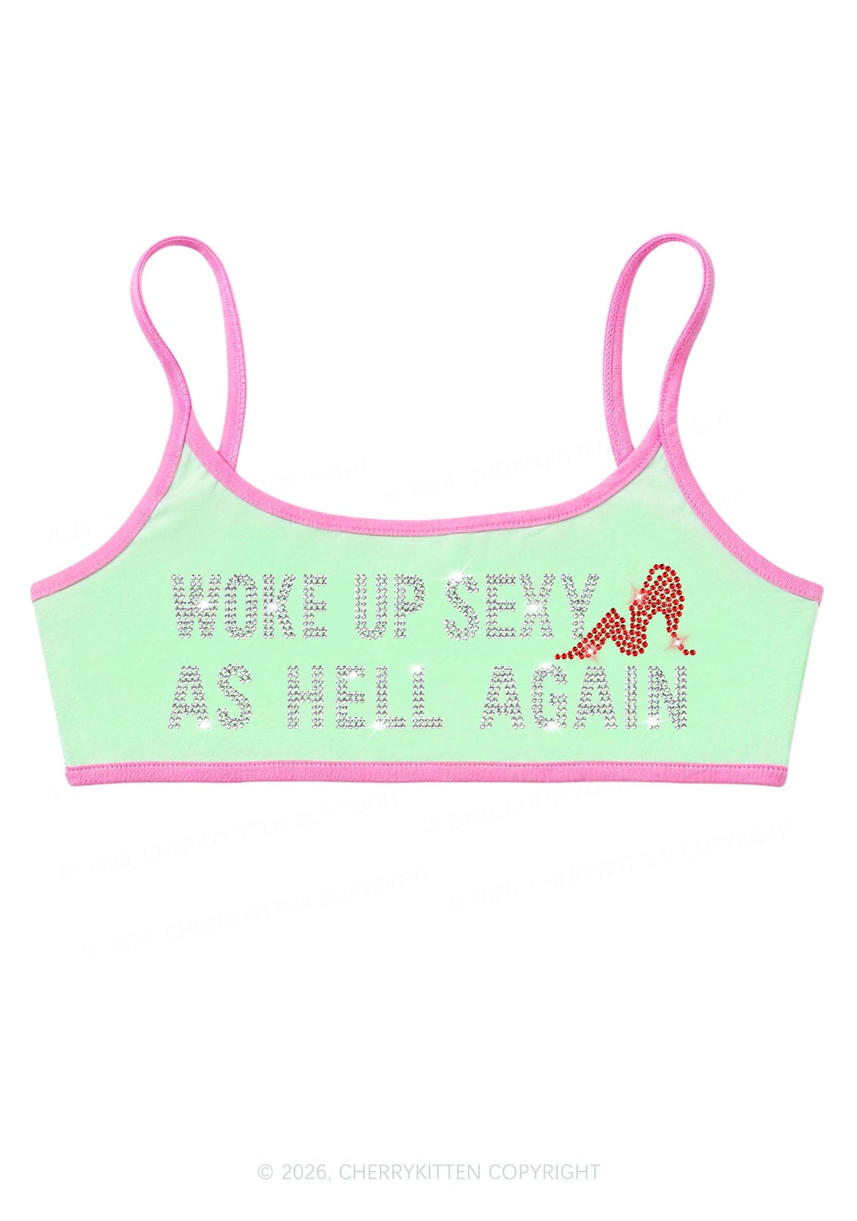 Rhinestone Woke Up Sexy Y2K Super Crop Cami Cherrykitten