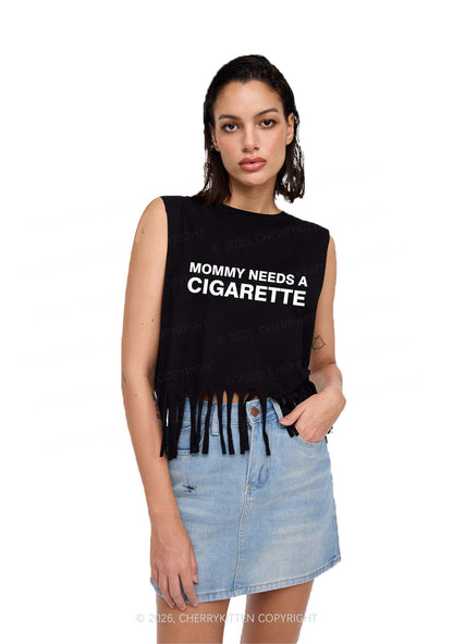 Mommy Needs A Cigarette Y2K Fringe Tank Top Cherrykitten