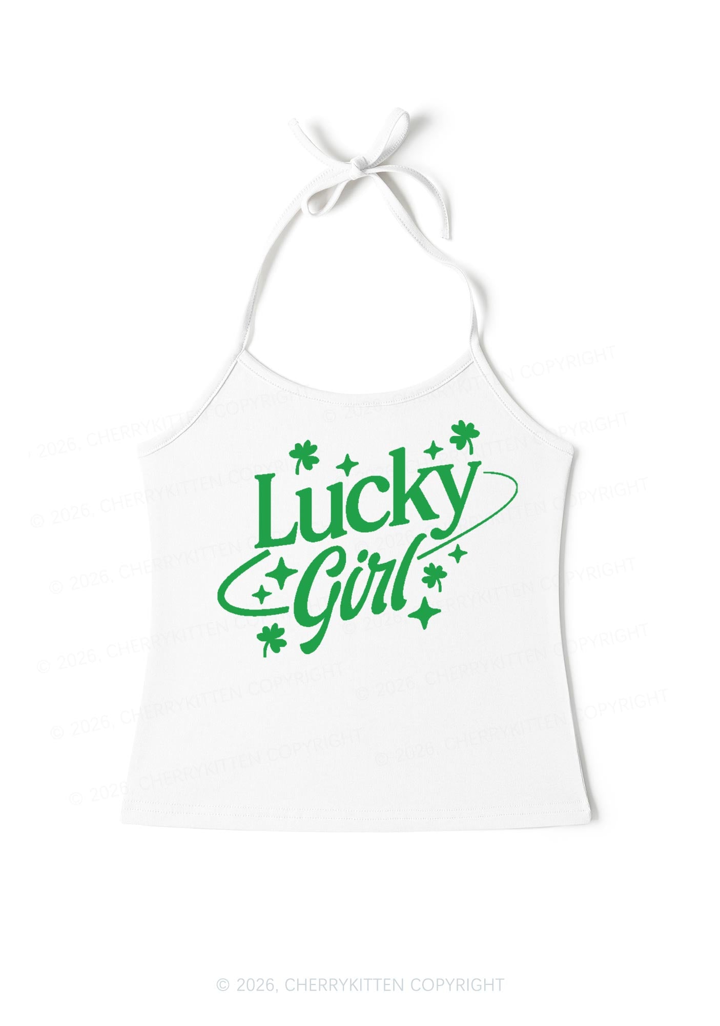 Lucky Girl Star Clover St Patricks Y2K Halter Neck Cami Cherrykitten