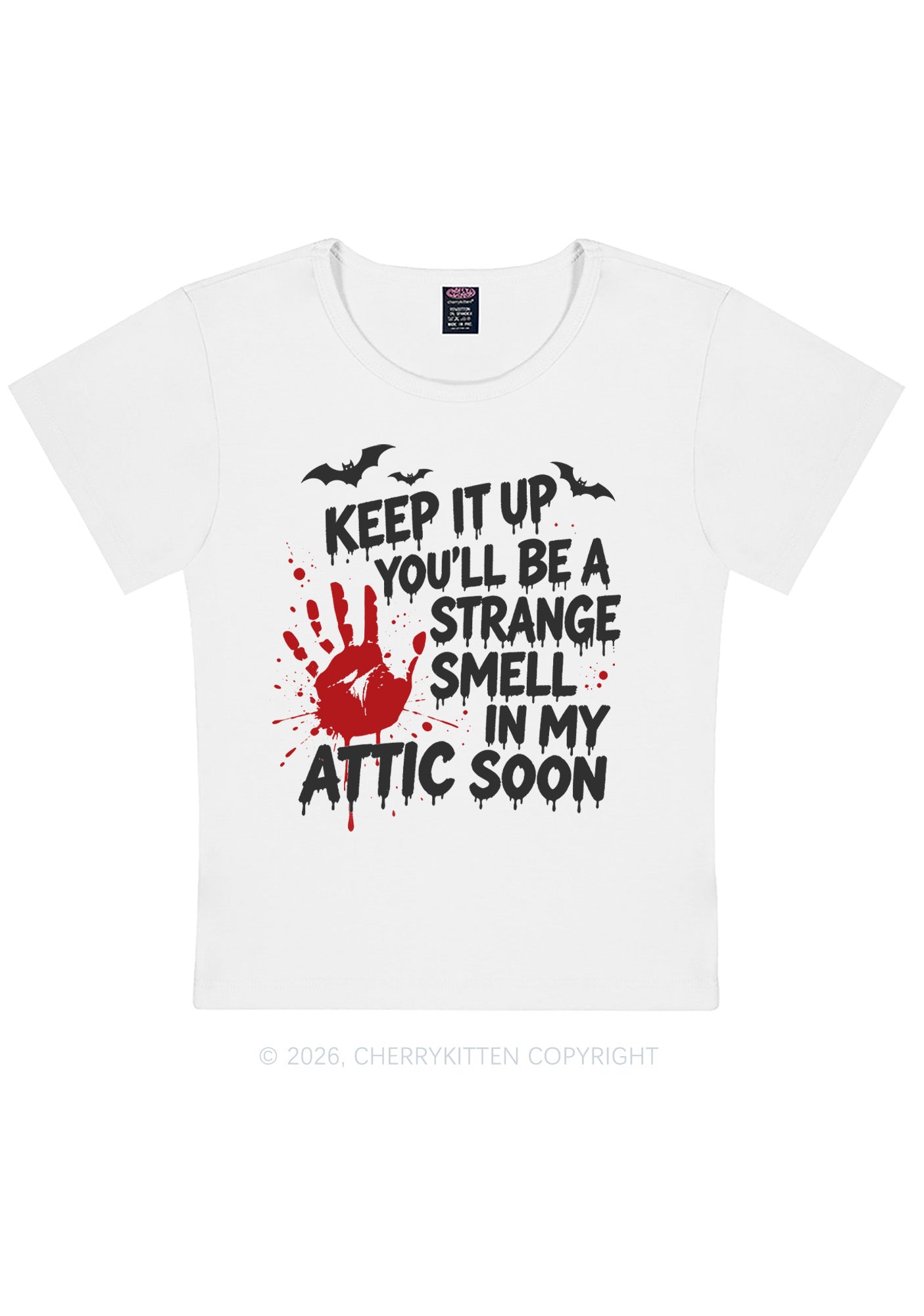 Halloween Strange Smell In My Attic Y2K Baby Tee Cherrykitten