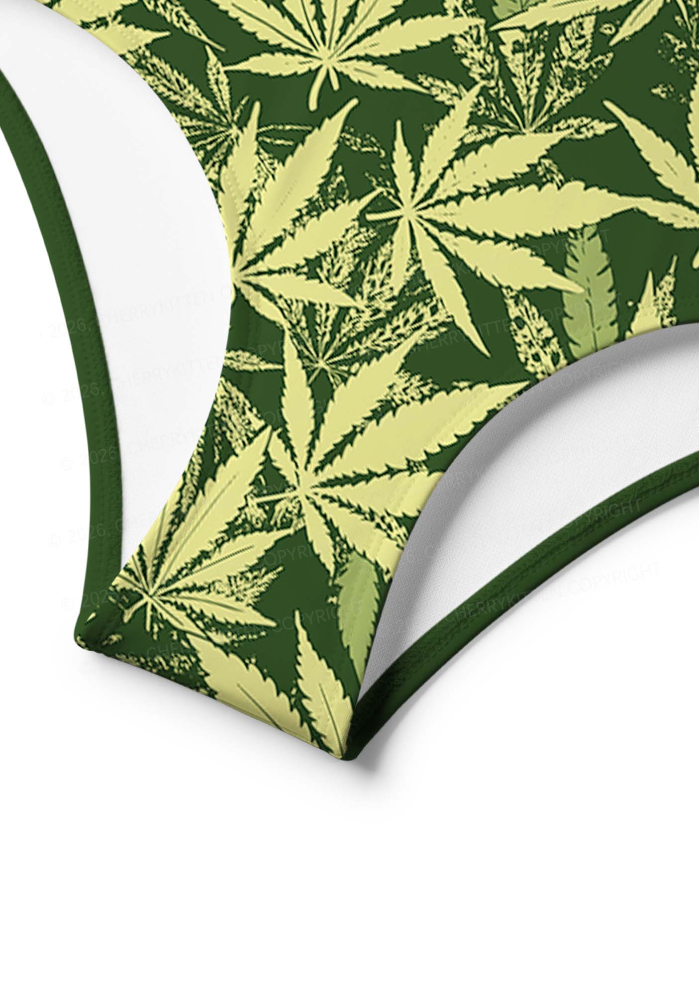 Green Wxxd Leaf Y2K Print Bikini Set Cherrykitten