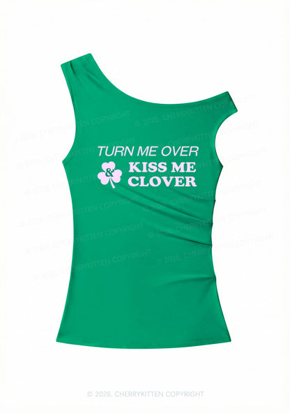Turn Me Over Kiss Me Clover St Patricks Y2K Off Shoulder Tank Top Cherrykitten