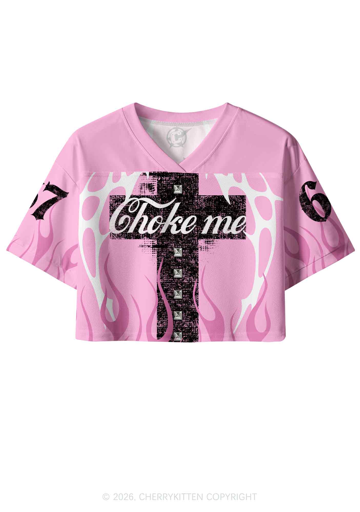Choke Me Black Cross Y2K Crop Sport Jersey Shirts Cherrykitten