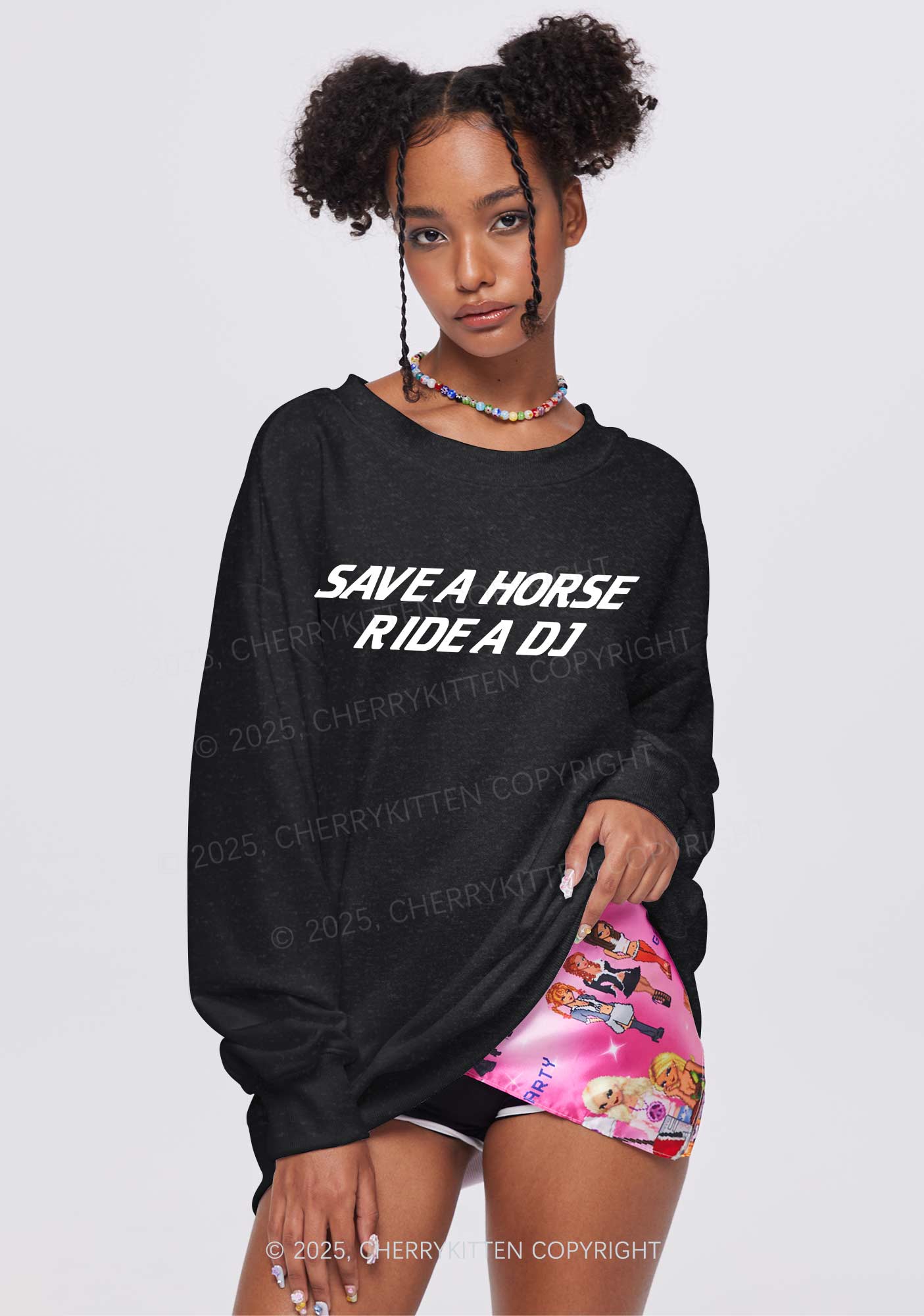 Ride A DJ Y2K Washed Sweatshirts Cherrykitten