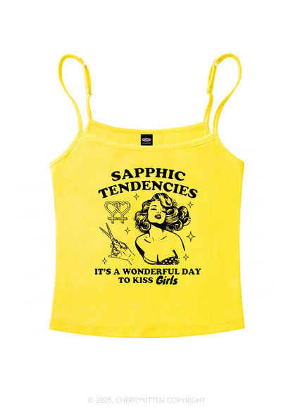 Sapphic Tendencies Kiss Girls Pride Y2K Spaghetti Strap Cami Cherrykitten