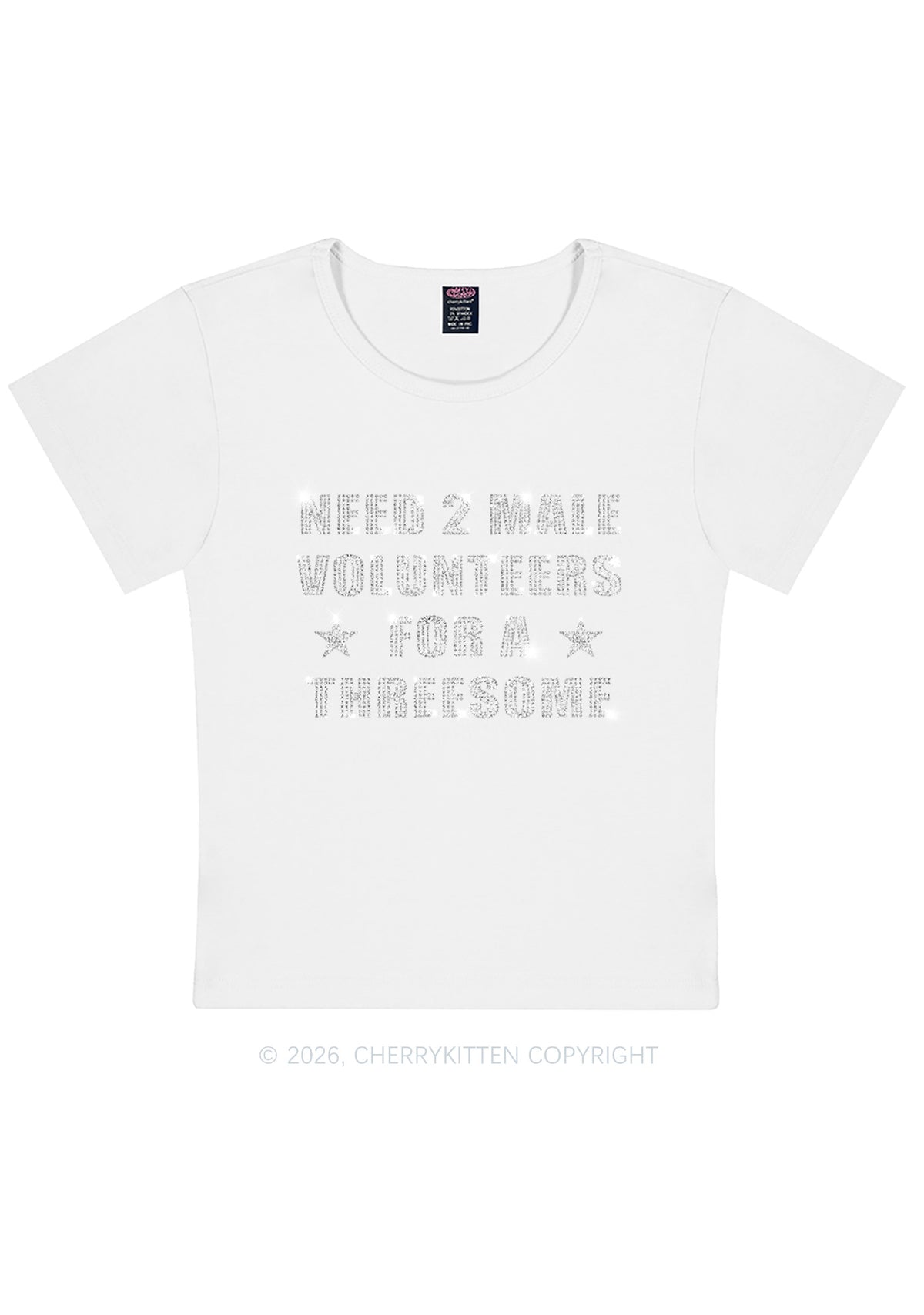Rhinestone Need Two Male Volunteers Y2K Baby Tee Cherrykitten