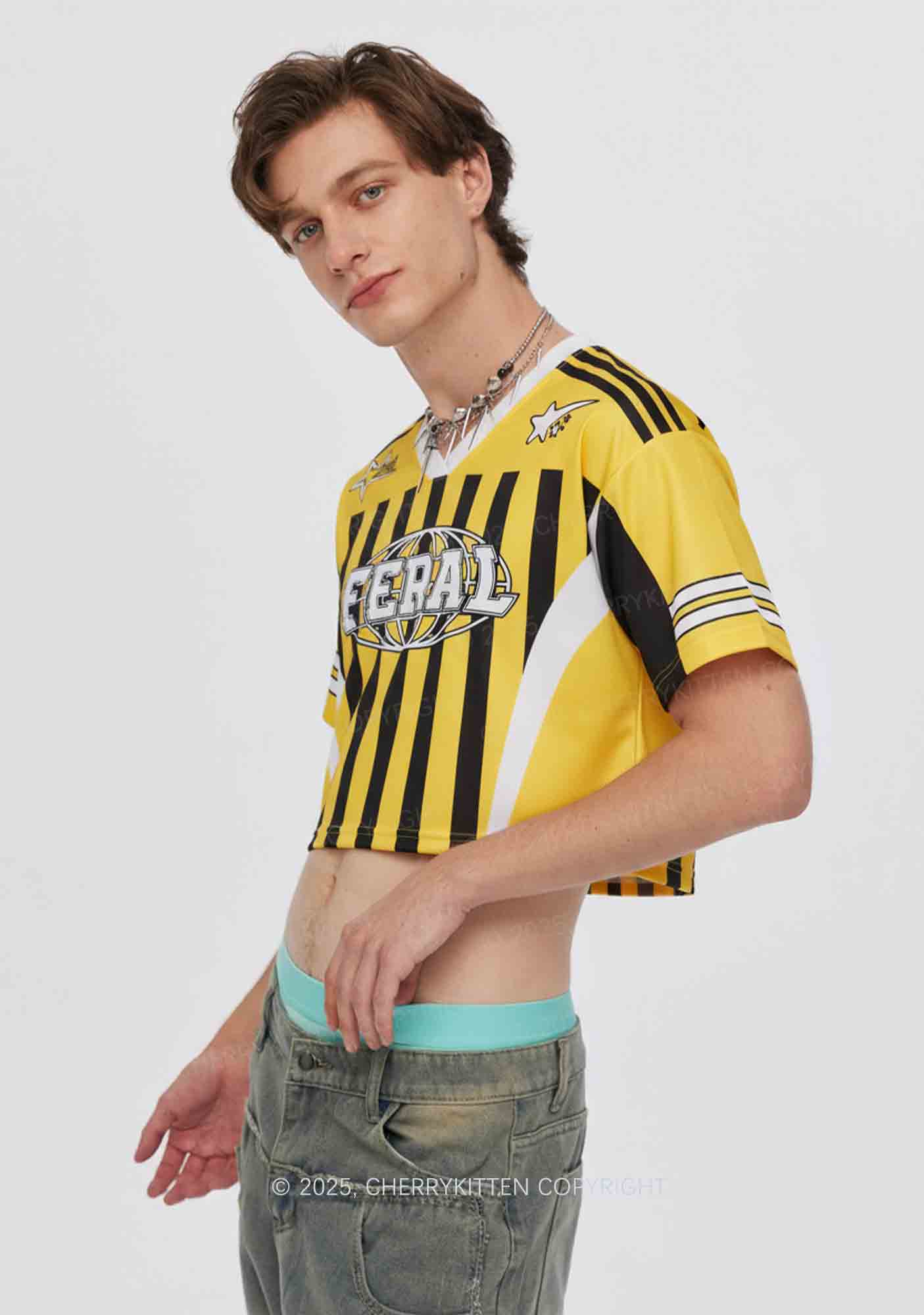 Custom Yellow Feral Y2K Crop Sport Jersey Shirts Cherrykitten