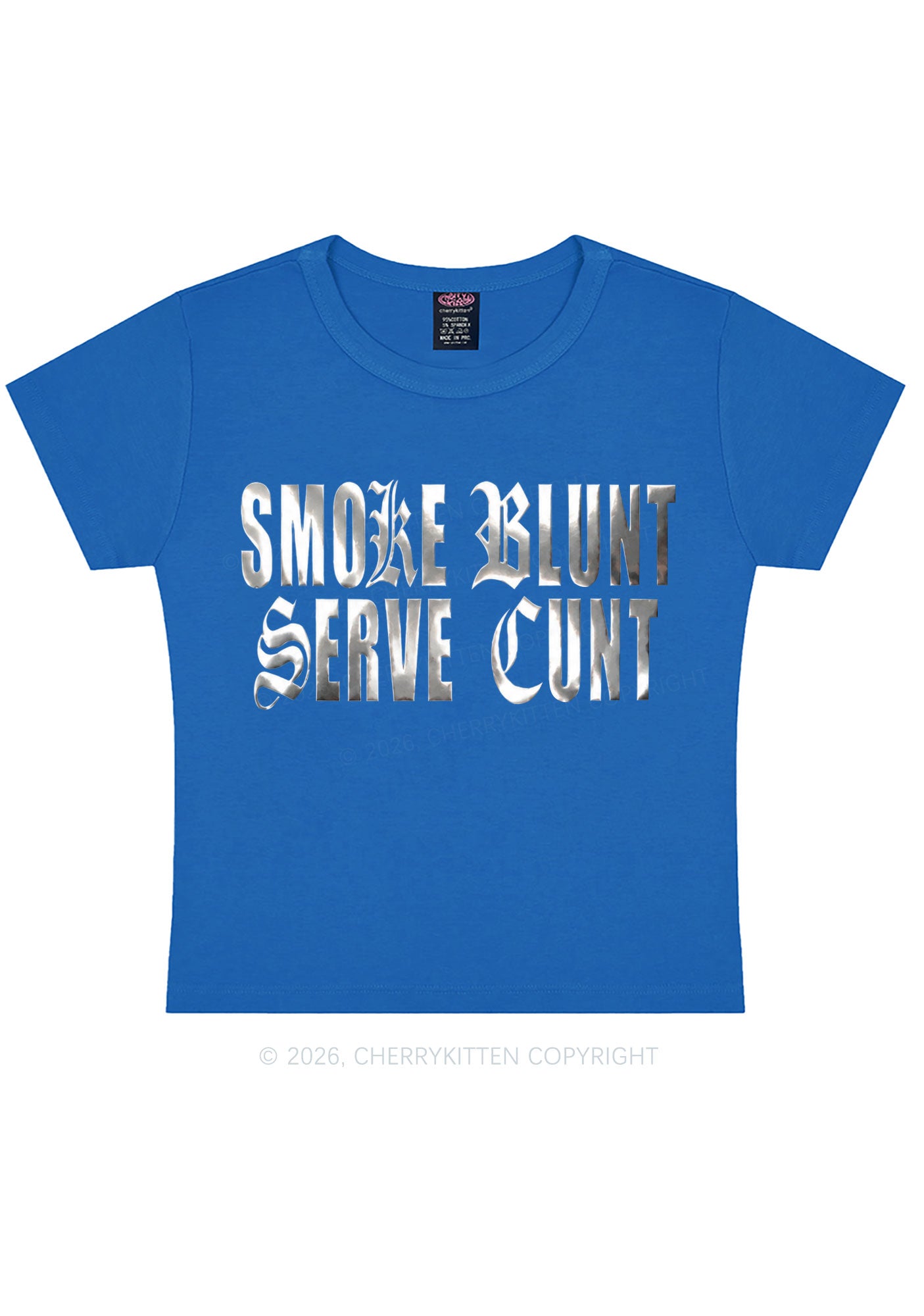 Smoke Blunt Silver Foil Printed Y2K Baby Tee Cherrykitten
