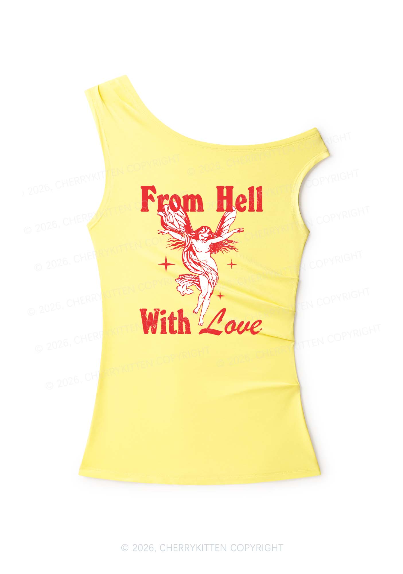 From Hall With Love Y2K Off Shoulder Tank Top Cherrykitten