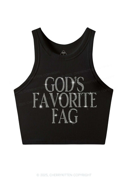 Rhinestone  Gods Favorite Fag Pride Y2K Crop Tank Top Cherrykitten
